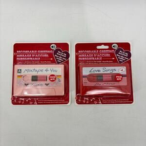 Valentines Novelty Cassette Tap Lot of 2 Recordable Message Pink Red